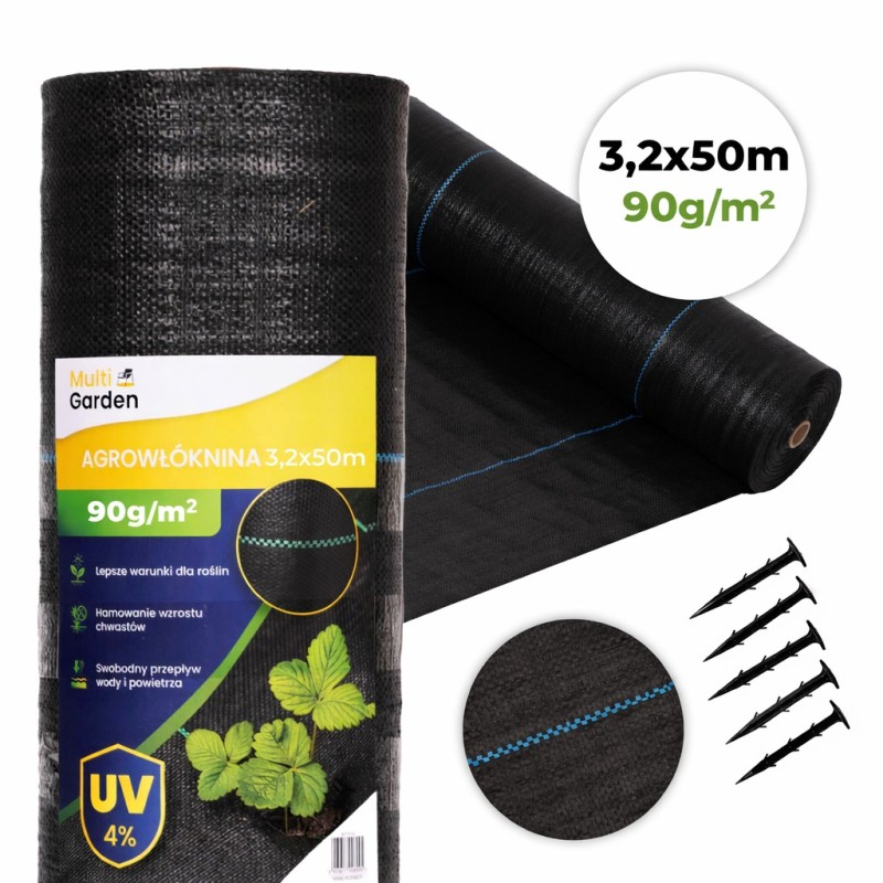 Must UV-kindel geotekstiil 90 g/m² umbrohutõrjematt 3,2×50 m, tihvtid