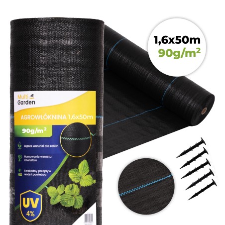 Must UV-kindel geotekstiil 90 g/m² umbrohutõrjematt 1,6 × 50 m, tihvtid