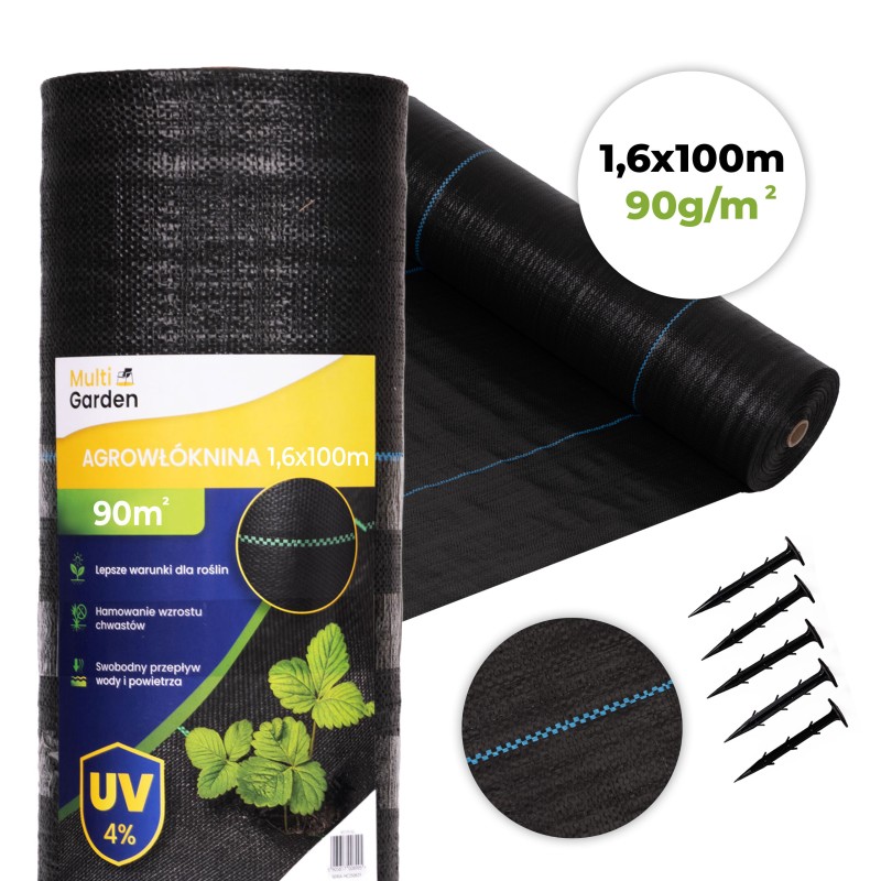 Must UV-kindel geotekstiil 90 g/m² umbrohutõrjematt 1,6×100 m, tihvtid