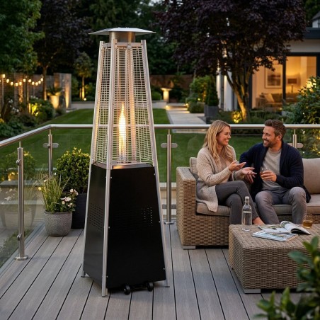 Gaasiga terrassi küttekeha 180 cm, 11,5 kW aiasoojendi koos regulaatori, vooliku ja kattega 
