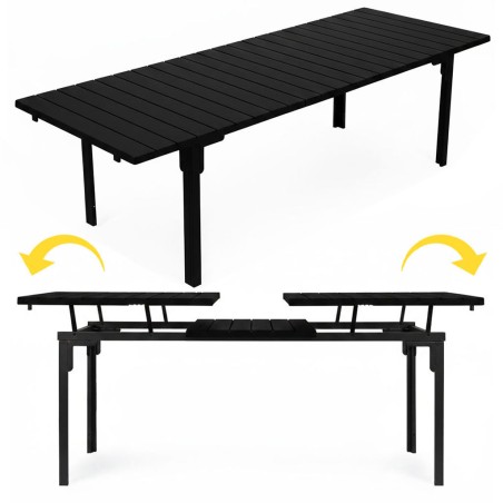 Pikendatav aialaud 180–240 cm 12 inimesele, teras ja HDPE, must 