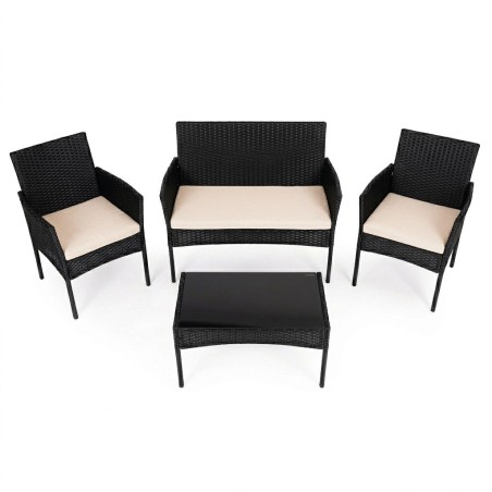 Aiamööbli komplekt tehnorotangist, pink, laud, toolid, must