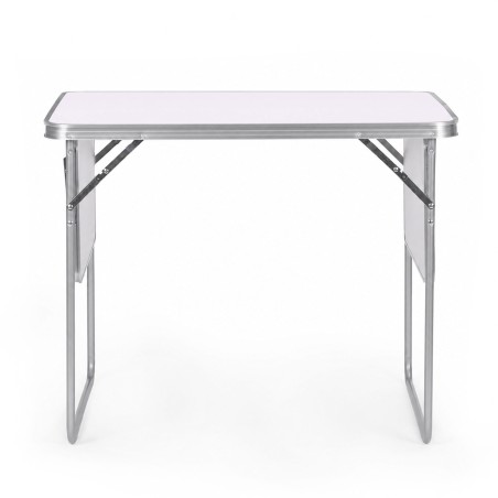 Matkalaud 120x60 cm, kokkupandav kohvrilaud, 2 riiulit, valge