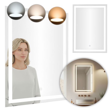 LED vannitoa peegel seinale kinnitatav 50x70 cm 3 värvi puutelüliti, kaasaegne kodu