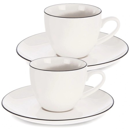 Valged portselanist tassid ja alustassid DECORA 100 ml, 2 tk.