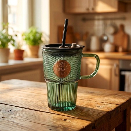 Klaaskruus kaane ja kõrrega VERDE 450 ml