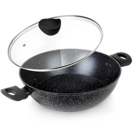 Klaaskaanega sügav graniidist pann BLACK LINE 28 cm, 3, 5 liitrit