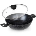 Klaaskaanega sügav graniidist pann BLACK LINE 28 cm, 3, 5 liitrit