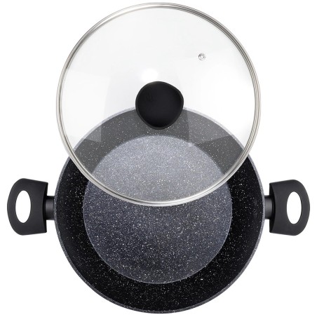 Klaaskaanega sügav graniidist pann BLACK LINE 28 cm, 3, 5 liitrit