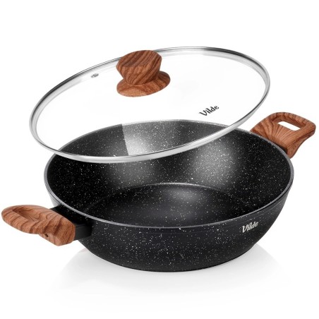 Klaaskaanega sügav graniidist pann GRANITICA WOOD 28 cm, 3, 5 liitrit