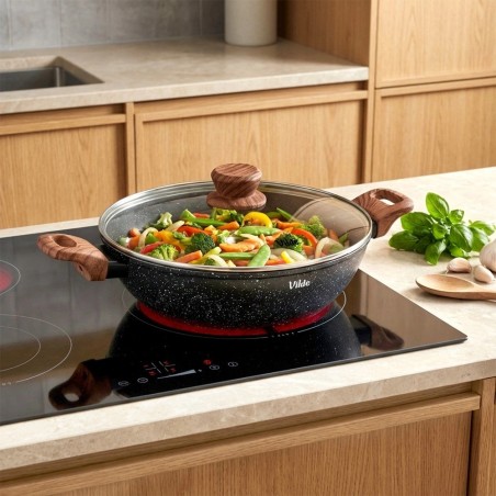 Klaaskaanega sügav graniidist pann GRANITICA WOOD 28 cm, 3, 5 liitrit