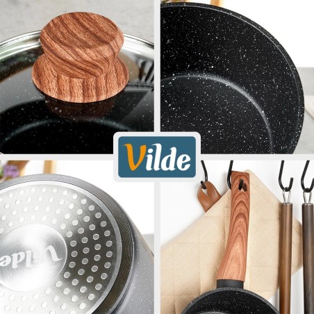 Klaaskaanega graniidist kastrul GRANITICA WOOD 16 cm, 1, 2 liitrit