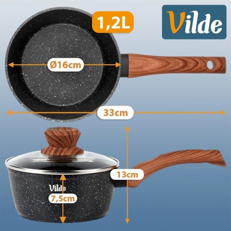 Klaaskaanega graniidist kastrul GRANITICA WOOD 16 cm, 1, 2 liitrit