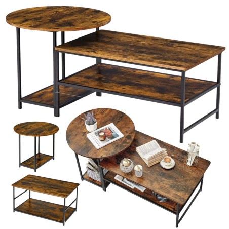2-ühes Vintage Rustic puidust diivanilauakomplekt 123x60x51cm