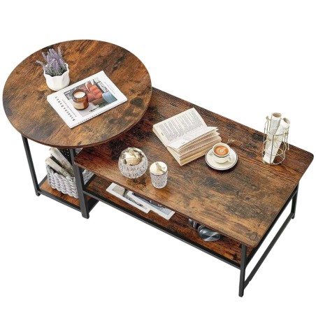 2-ühes Vintage Rustic puidust diivanilauakomplekt 123x60x51cm