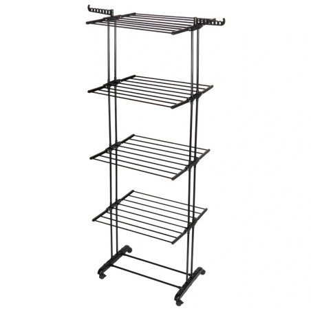 Pesukuivati, metall, must, vertikaalne, XXL ratastel, 74,5x64x225 cm