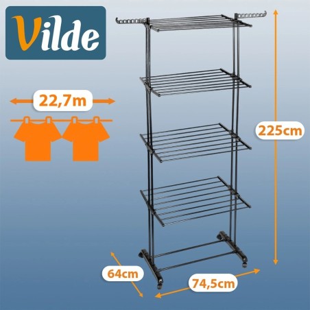 Pesukuivati, metall, must, vertikaalne, XXL ratastel, 74,5x64x225 cm