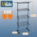 Pesukuivati, metall, must, vertikaalne, XXL ratastel, 74,5x64x225 cm