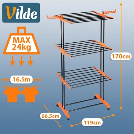 Must vertikaalne metallist pesukuivati ​​XXL ratastel, 73x170 cm
