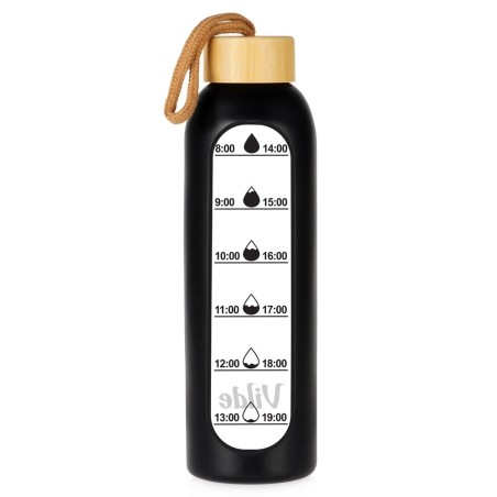 Klaasist veepudel silikoonkaanega, must, 600 ml