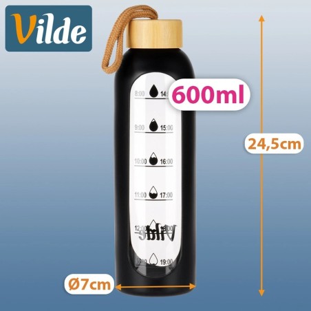 Klaasist veepudel silikoonkaanega, must, 600 ml