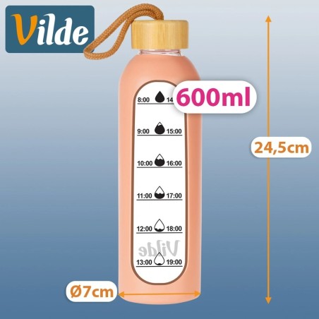 Klaasist veepudel silikoonkaanega, lõhe, 600 ml