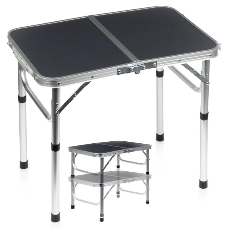 Kokkupandav metallist turismilaud, grafiit 2in1, 60x40x26/52 cm