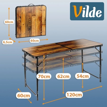 Kokkupandav alumiiniumist turismilaud 3in1 120x60x54/62/70 cm