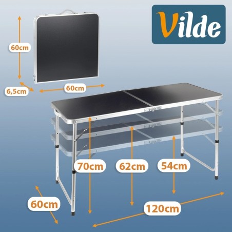 Kokkupandav metallist turismilaud, grafiit 3in1, 120x60x54/62/70 cm