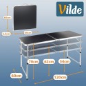 Kokkupandav metallist turismilaud, grafiit 3in1, 120x60x54/62/70 cm