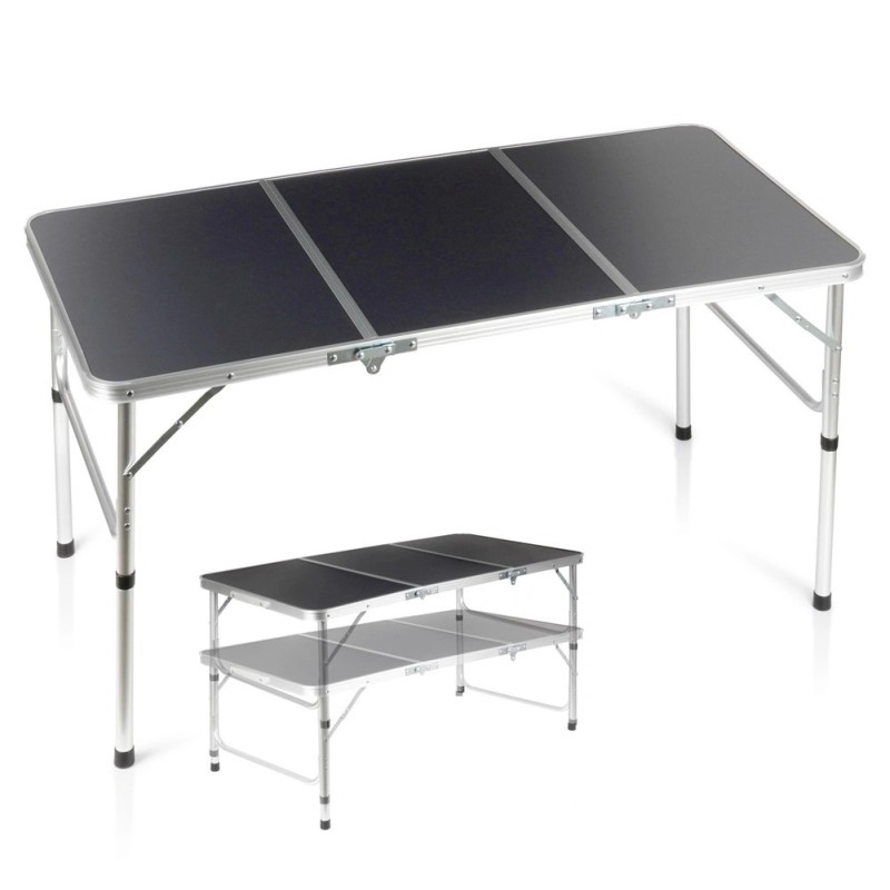 Kokkupandav metallist turismilaud, grafiit 2in1, 120x60x34,5/65 cm