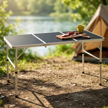 Kokkupandav metallist turismilaud, grafiit 2in1, 120x60x34,5/65 cm