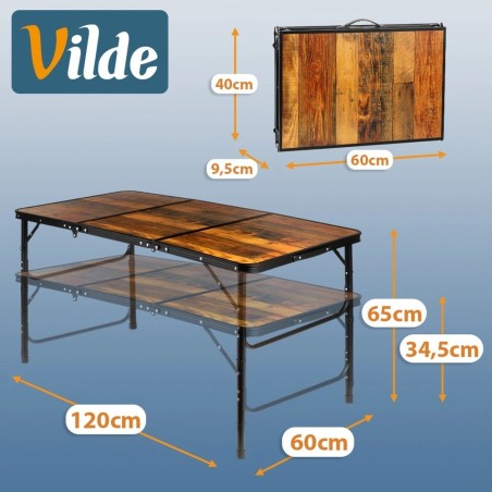 Kokkupandav alumiiniumist turismilaud 2in1 120x60x34,5/65 cm