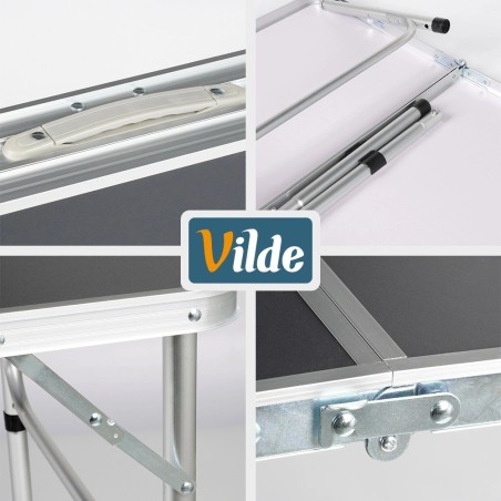 Kokkupandav metallist turismilaud, grafiit 2in1, 120x60x34,5/65 cm