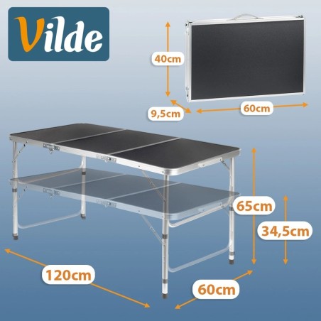 Kokkupandav metallist turismilaud, grafiit 2in1, 120x60x34,5/65 cm