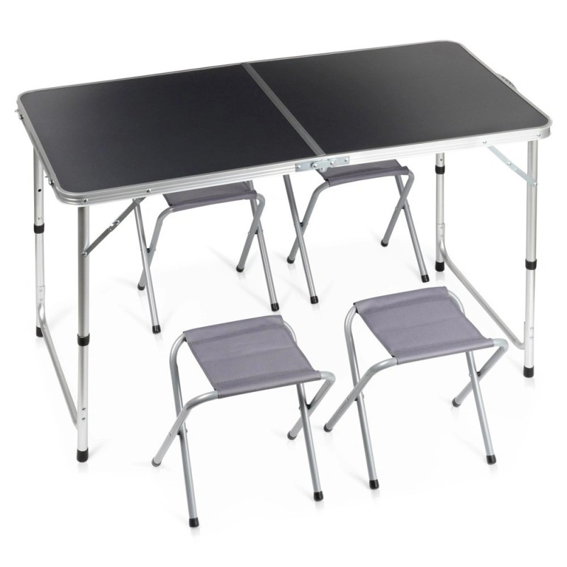 Kokkupandav turismilaud koos toolidega, grafiit metall, 3in1, 120x60x55/62/70 cm, 5 tk.
