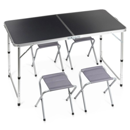 Kokkupandav turismilaud koos toolidega, grafiit metall, 3in1, 120x60x55/62/70 cm, 5 tk.