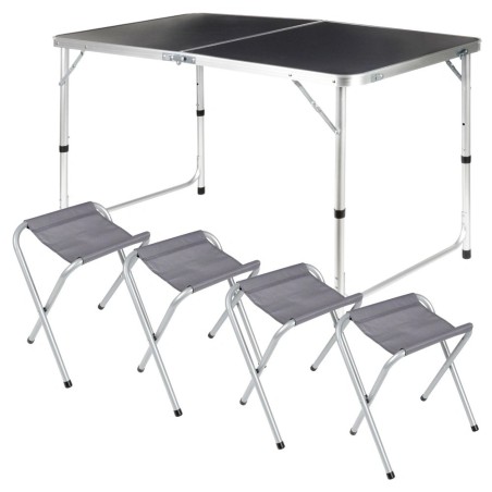 Kokkupandav turismilaud koos toolidega, grafiit metall, 3in1, 120x60x55/62/70 cm, 5 tk.