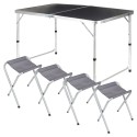 Kokkupandav turismilaud koos toolidega, grafiit metall, 3in1, 120x60x55/62/70 cm, 5 tk.