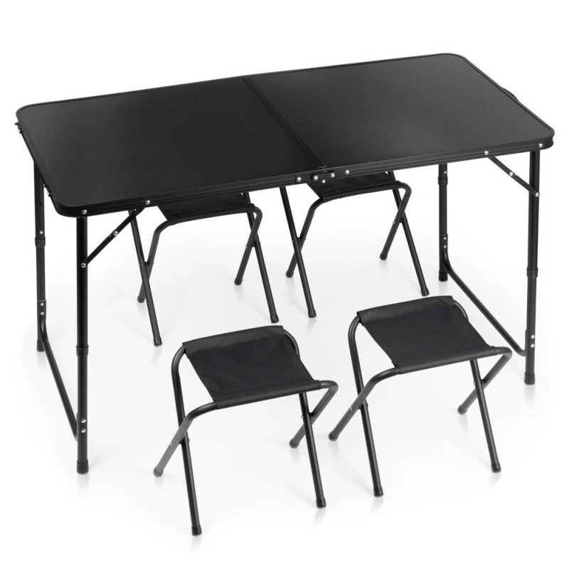 Kokkupandav turismilaud koos toolidega, alumiinium, must, 120x60x55/62/70 cm, 5 tk.