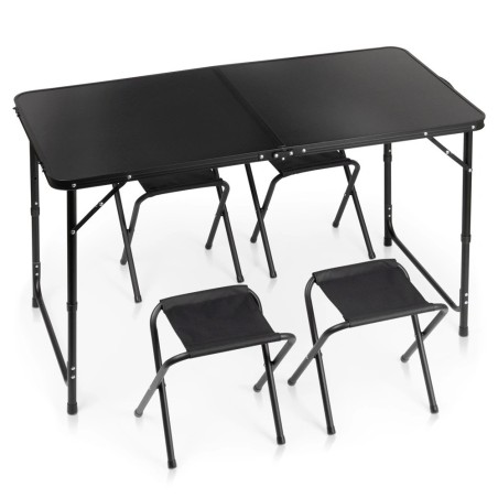 Kokkupandav turismilaud koos toolidega, alumiinium, must, 120x60x55/62/70 cm, 5 tk.