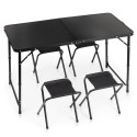Kokkupandav turismilaud koos toolidega, alumiinium, must, 120x60x55/62/70 cm, 5 tk.