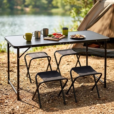 Kokkupandav turismilaud koos toolidega, alumiinium, must, 120x60x55/62/70 cm, 5 tk.