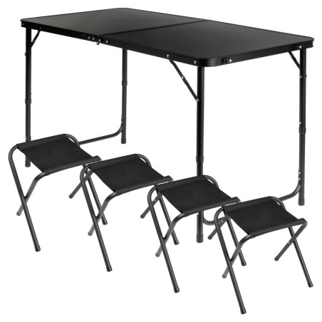 Kokkupandav turismilaud koos toolidega, alumiinium, must, 120x60x55/62/70 cm, 5 tk.