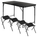 Kokkupandav turismilaud koos toolidega, alumiinium, must, 120x60x55/62/70 cm, 5 tk.