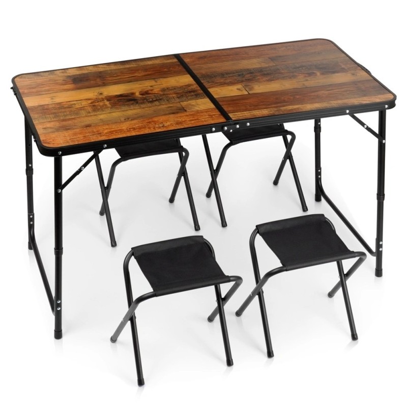 Alumiiniumist kokkupandav laud toolidega 3in1 120x60x55/62/70 cm 5 tk.
