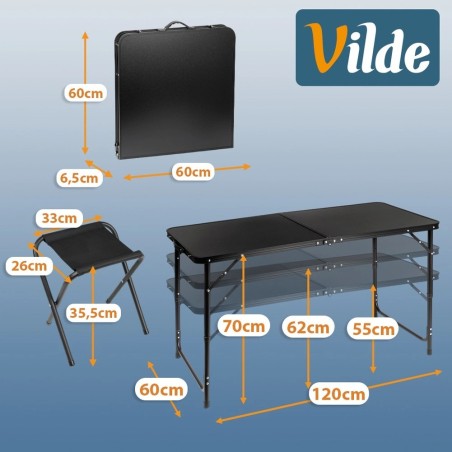 Kokkupandav turismilaud koos toolidega, alumiinium, must, 120x60x55/62/70 cm, 5 tk.
