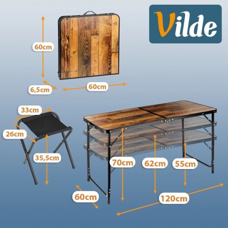 Alumiiniumist kokkupandav laud toolidega 3in1 120x60x55/62/70 cm 5 tk.