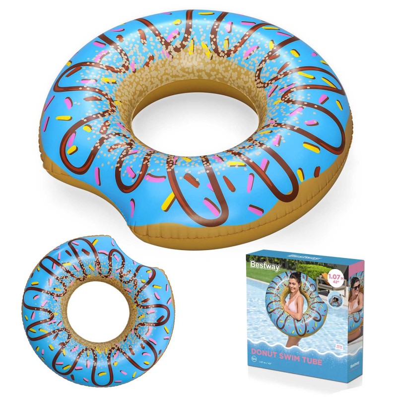 Täispuhutav ranna ujumisrõngas sinine Donut 107cm BESTWAY