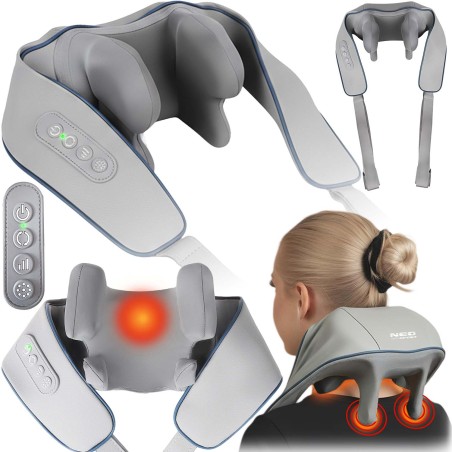 Shiatsu selja kaela masseerija 3 režiimiga soojendus juhtmevaba Neo-Sport NS-505